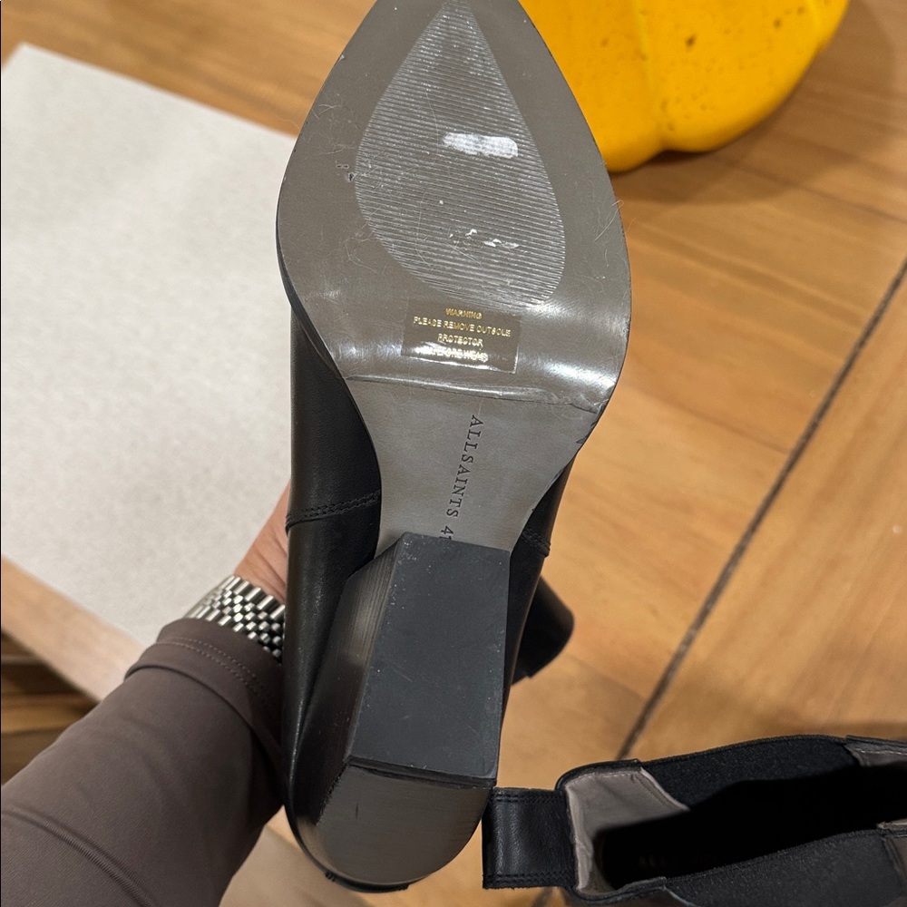 All Saints RIA Black Ankle Boots with Pointed Toe and High Block Heel - Picture 7 of 9